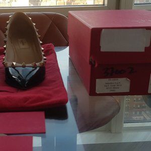 GENTLY USED, Valentino Rockstud Wedges Black Patent Leather Size 37 6.5